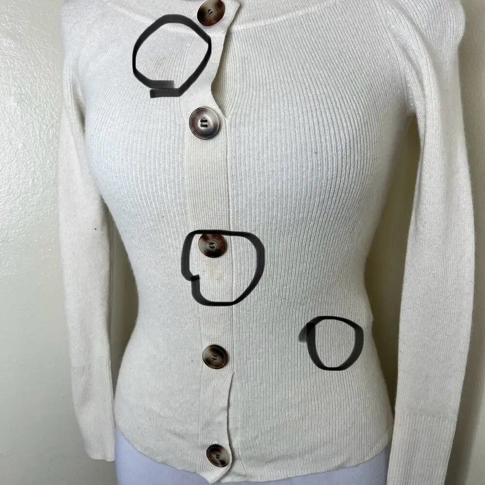 NAADAM Wool & Cashmere Sweater Cardigan Small Cream Ribbed Knit Button Front